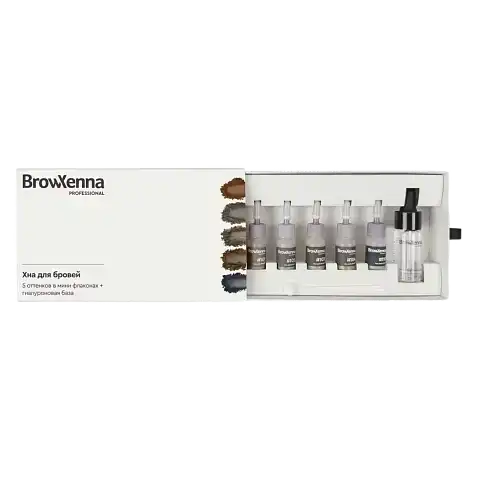 Набор "Шатен мини" хна для бровей 5 цветов + база, BrowXenna®